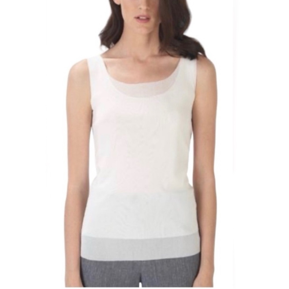 Babette Bi-Level Mesh Tank Hi-Low Hem Double Layer Scoop Neck Top White